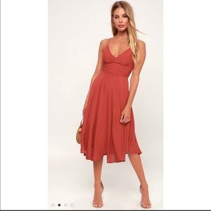 Lulus Troulos Rust Red Lace-Up Midi Dress Size XS